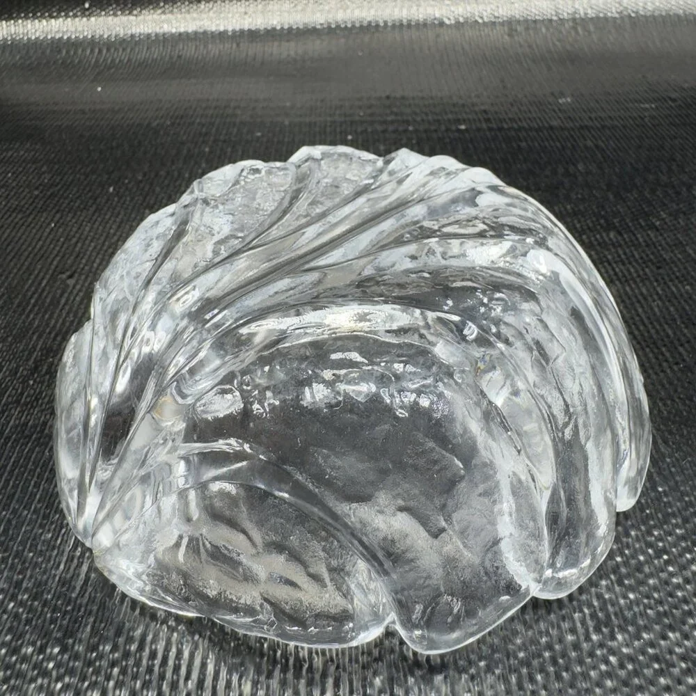 Orrefors Sweden EDEN Clear Glass Crystal‎ Dish Bowl Leaf Shaped W Sticker VTG